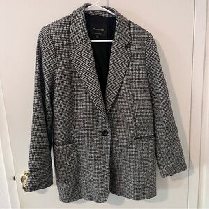 Massimo Dutti Women’s Houndstooth One Button Blazer Black White Size 8